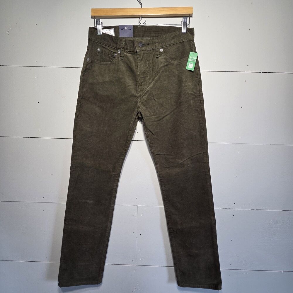GAP GapFlex Green Corduroy Pants Womens 28 Straight Fit Flat Front 5-Pocket